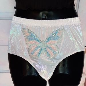 Nwot holographic silver beaded butterfly rave bottoms!